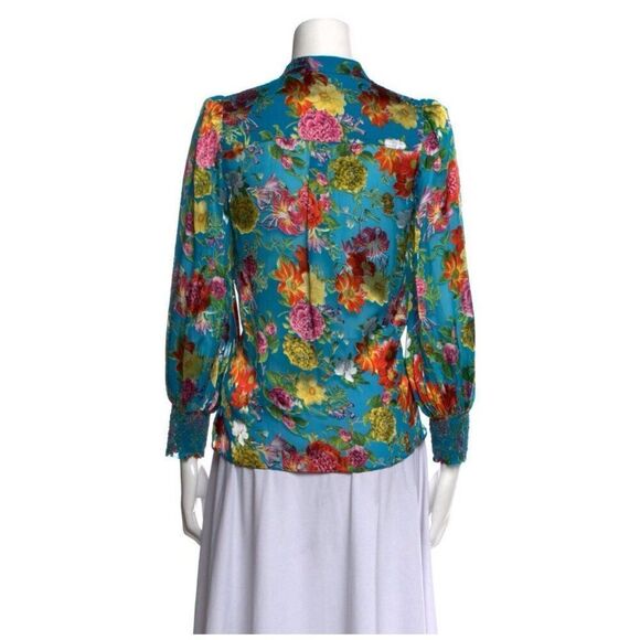 alice olivia New Authentic Blue Pink Summer Bliss Long Sleeve Top Blouse Xs - Picture 5 of 12